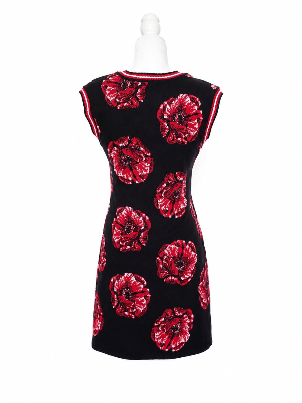 Designer Zalevskiy Black Red Poppy Knit Sweater Dress Size S Rare Statement Piec - Picture 8 of 14